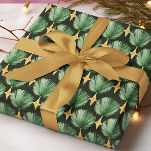 Wasserfarbenes Palmblatt Goldstern Weihnachtsmuste Geschenkpapier