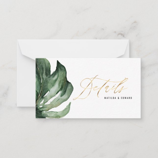 Wasserfarbenes Palmenblätterblättern und Einzelhei Mitteilungskarte (Vorderseite)