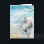 Wasserfarbenes Pferd Art Beach Weihnachten<br><div class="desc">Erstellen Sie Ihre eigene personalisierte Weihnachtskarte am Strand, ganz anders als jede andere... Das wunderschöne Meerespferd-Gemälde von Raphaela Wilson zeigt eine Ferienlandschaft am Strand mit Aquarellfarben, die blaue, aquamarine grüne, weiße und Vintage Goldakzente vereint. Die sanfte tropische Szene mit Seestern und glitzerndem Sand vermittelt ein Gefühl der Ruhe und Freude,...</div>