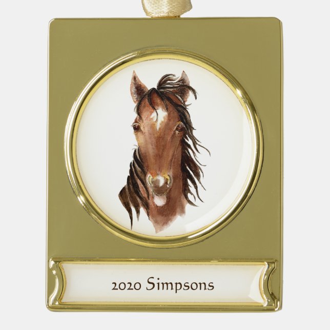 Wasserfarbenes Pferd Sticken Zunge Banner-Ornament Gold (Vorderseite)