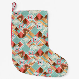 Wasserfarbenes Quadrat, geometrischer Patchwork-Hi Kleiner Weihnachtsstrumpf
