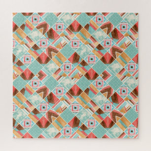Wasserfarbenes Quadrat, geometrischer Patchwork-Hi Puzzle