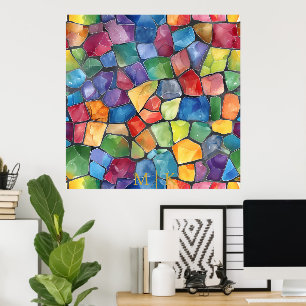 Wasserfarbenes Regenbogen-Buntglas Poster