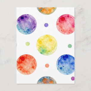 Wasserfarbenes Regenbogen-Orb-Polka-Punkt-Muster Postkarte