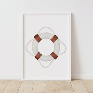 Wasserfarbenes Rettungsring-Marinedekor Poster