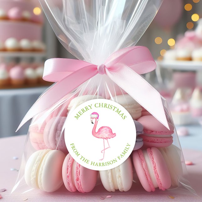 Wasserfarbenes rosa Flamingo-Weihnachtsgeschenk Runder Aufkleber (Von Creator hochgeladen)