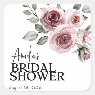 Wasserfarbenes, rosa, florales Hochzeitssemble Bra Quadratischer Aufkleber