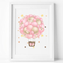 Wasserfarbenes rosa und goldenes Heißluftballon-Dr