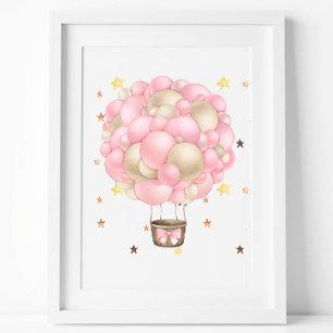 Wasserfarbenes rosa und goldenes Heißluftballon-Dr Poster
