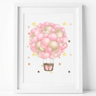 Wasserfarbenes rosa und goldenes Heißluftballon-Dr Poster