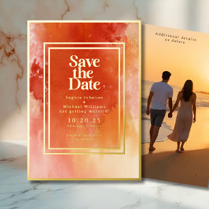 Wasserfarbenes Save the Date Foto Orange Beachy Folien Feiertagskarte