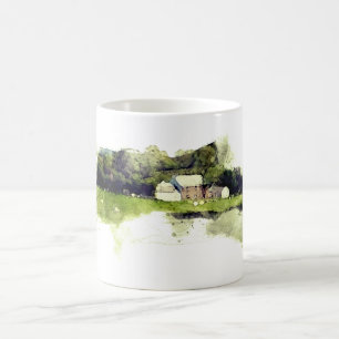 Wasserfarbenes schottisches Bauernhaus mit Schafen Kaffeetasse