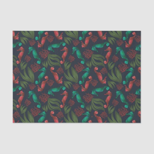 Wasserfarbenes Seepferd Blaues Wassermuster Seidenpapier (Vorderseite)