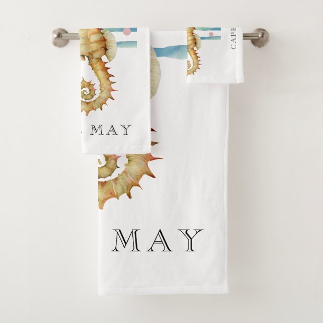 WASSERFARBENES SEEPFERD, STRANDSTADT, CAPE MAG BADHANDTUCH SET (Insitu)