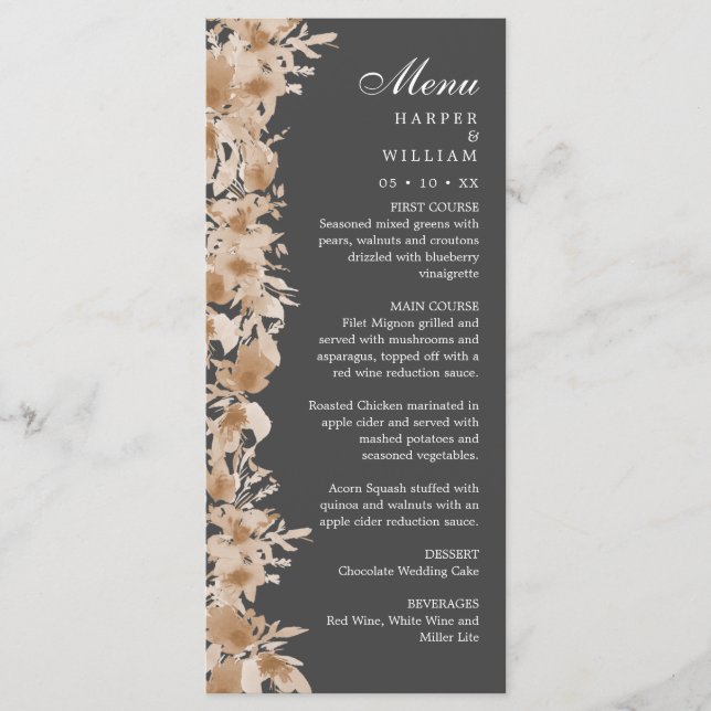 Wasserfarbenes Sommerrodelmenü für Wildblumen Menükarte (Vorderseite)