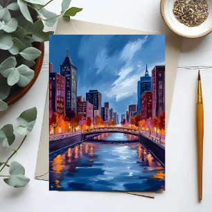 Wasserfarbenes Stadt Nacht Gemälde Postkarte