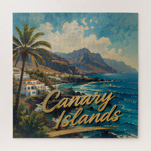 Wasserfarbenes Strandbild der Kanarischen Inseln Puzzle