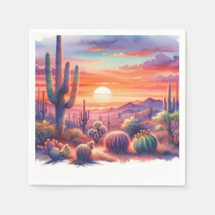 Wasserfarbenes Südwest-Hochzeitsmotiv Sonnenunterg Serviette