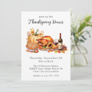 Wasserfarbenes Thanksgiving-Dinner Einladung