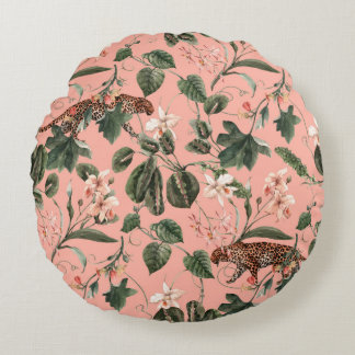 Wasserfarbenes tropisches exotisches Muster mit Or Rundes Kissen