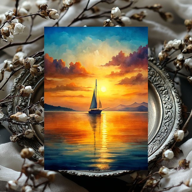 Wasserfarbenes Vintages Schiff im Sonnenaufgang Seidenpapier (Watercolor vintage boat in the sea sunrise tissue paper)