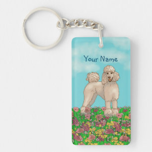 Wasserfarbenes weißes Poodle mit Blume Schlüsselanhänger
