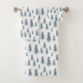 Wasserfarbenes Winterpine-Baumuster Badhandtuch Set