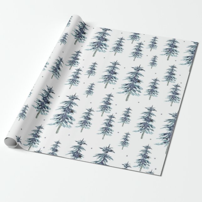 Wasserfarbenes Winterpine-Baumuster Geschenkpapier (Ungerollt)