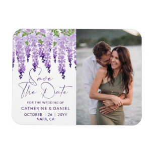 Wasserfarbenes Wisteria-Lila-Hochzeitsfoto Magnet