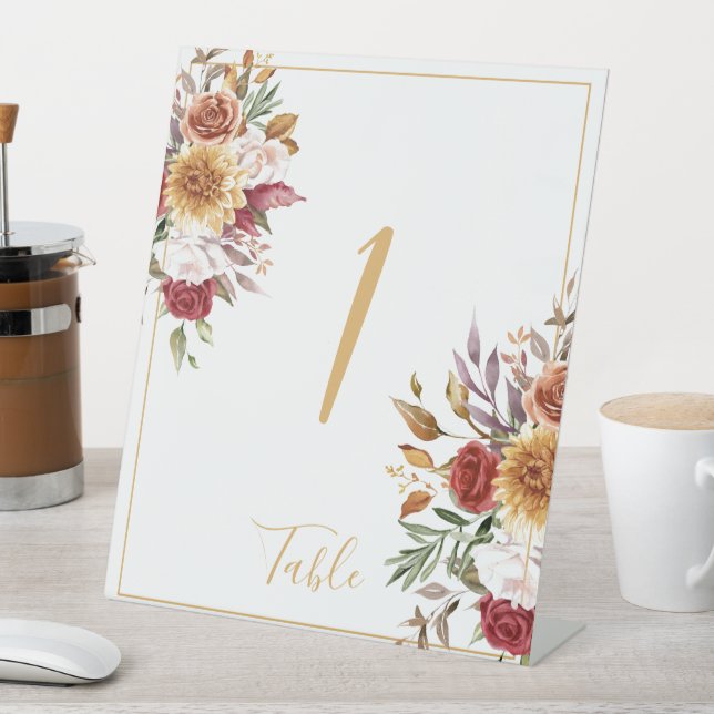 Wasserfarbenfall Blumenfolien-Tischnummer Sockelschild (In Situ)