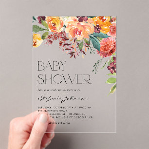 Wasserfarbenfall Floral Bouquet Babydusche Acryleinladungen