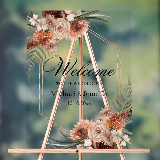 Wasserfarbenfall Herbst Blumen Hochzeitsempfang Acrylschild (Neutral)