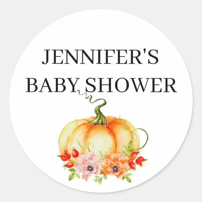 Wasserfarbenfall Kürbis Babydusche Runder Aufkleber (Vorderseite)