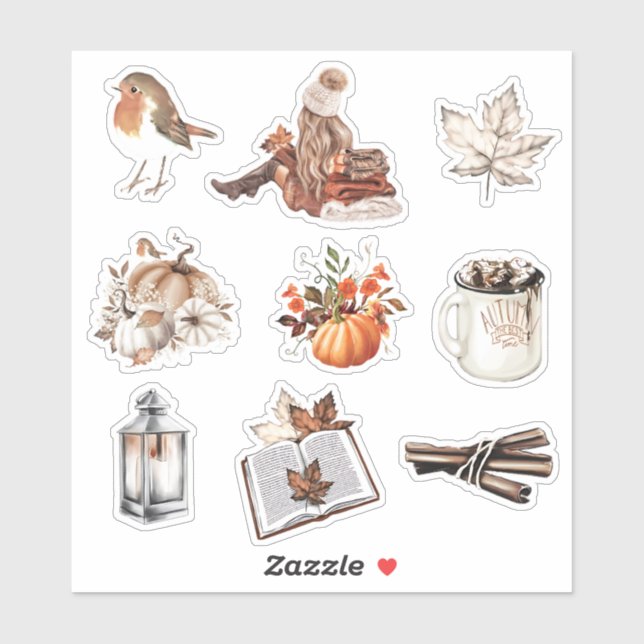 Wasserfarbenfall-Mädchen, das Scrapbook liest Aufkleber (Blatt)