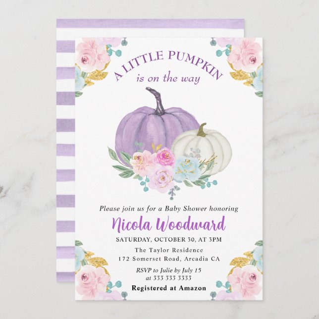 Wasserfarbenfall Pastel Colour Pumpkins Kinderdusc Einladung (Vorne/Hinten)