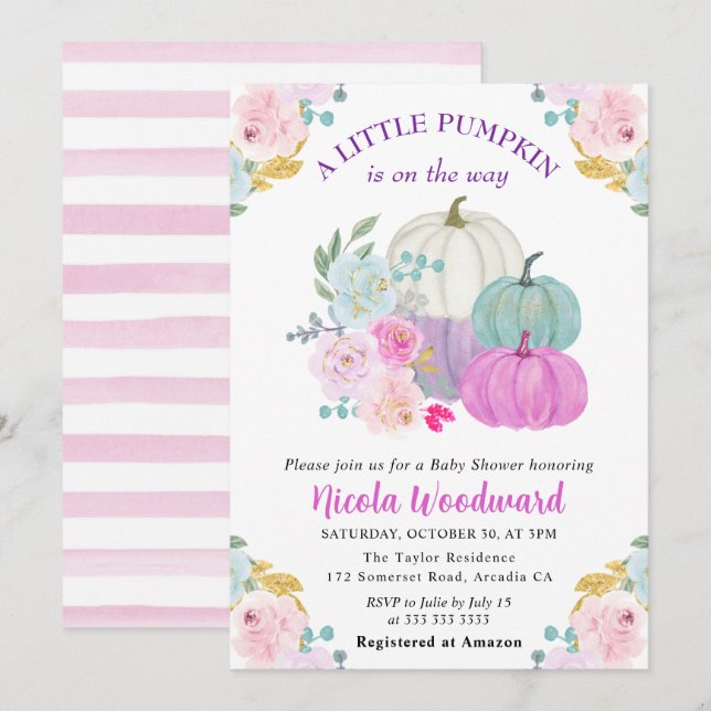 Wasserfarbenfall Pastel Colour Pumpkins Kinderdusc Einladung (Vorne/Hinten)