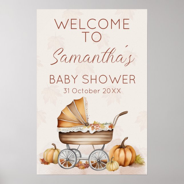 Wasserfarbenfall Pumpkin Baby Dusche Willkommen Poster (Vorne)