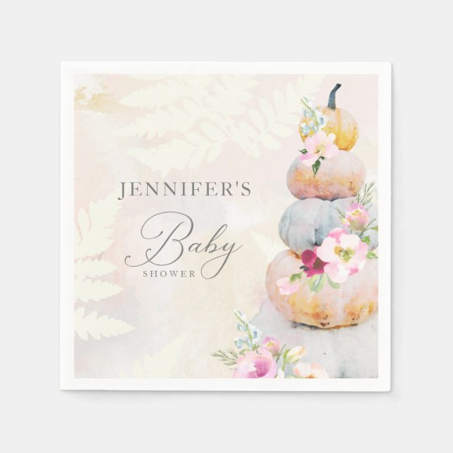 Wasserfarbenfall Pumpkin Girl Babydusche Papier Pl Serviette (Vorderseite)