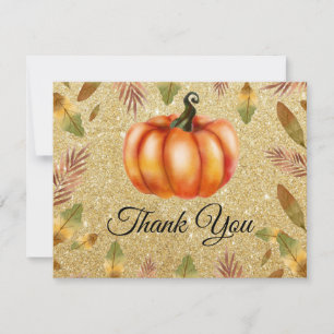 Wasserfarbenfall Pumpkin Gold Glitzer Orange Dankeskarte