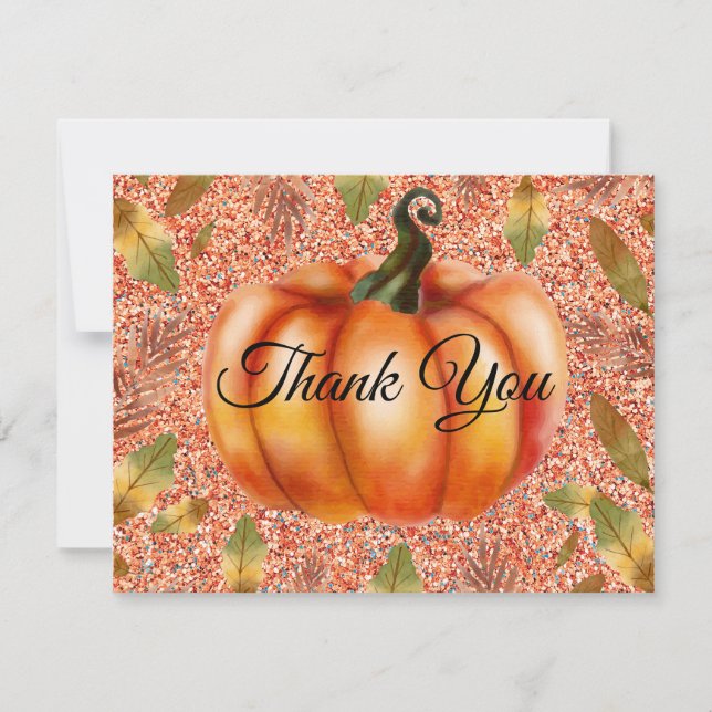 Wasserfarbenfall Pumpkin Orange Glitzer Dankeskarte (Vorderseite)