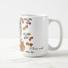 Wasserfarbenfall schöne Eule und Blätter Kaffeetasse