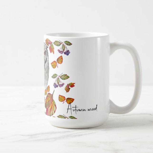 Wasserfarbenfall schöne Eule und Blätter Kaffeetasse (Rechts)