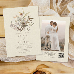 Wasserfarbenfall Wildblumen Imitate Linen Hochzeit Einladung