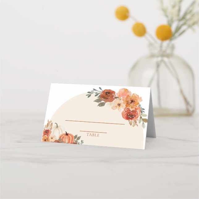 Wasserfarbenfallen Pumpen Orange Autumn Floral Bur Platzkarte (Vorderseite)