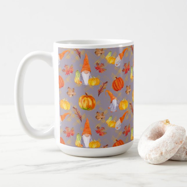 Wasserfarbenfallen, Pumpkins und Blätter Kaffeetasse (Mit Donut)