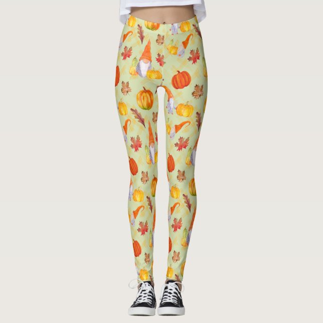 Wasserfarbenfallen, Pumpkins und Blätter Leggin Leggings (Vorderseite)