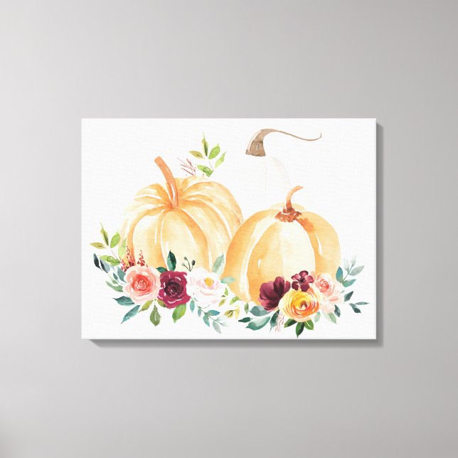 Wasserfarbenfallen Pumpkins und Boho-Blume Leinwanddruck (Vorderseite)