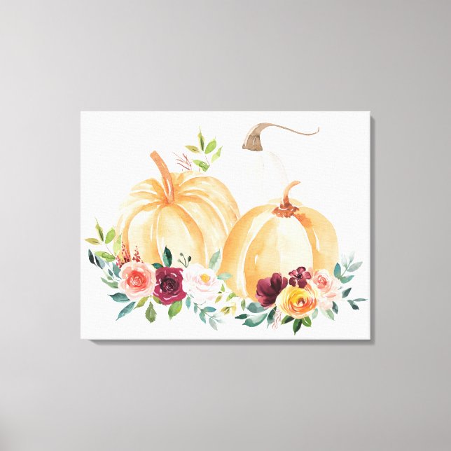 Wasserfarbenfallen Pumpkins und Boho-Blume Leinwanddruck (Vorderseite)