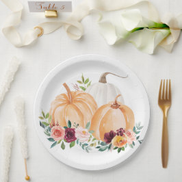 Wasserfarbenfallen Pumpkins und Boho-Blume Pappteller
