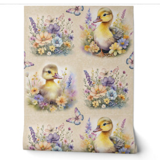 Wasserfarbenfarm Animal Baby Duck Floral Butterfly Tapete